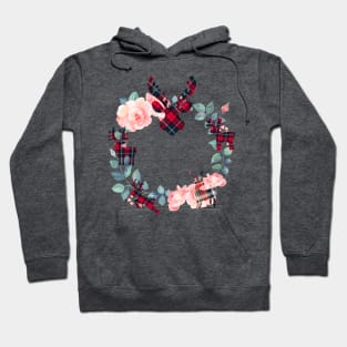 Christmas Reindeer Wreath (flowers and plaid) Hoodie